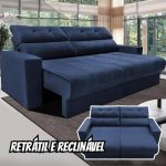 Sofá 3 lugares Cama inBox Clean com Assento Retrátil, Encosto Reclinável em Tecido Velusoft e 170 cm de Largura – Azul na Casas Bahia