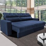 Sofá 3 lugares Cama inBox Clean com Assento Retrátil, Encosto Reclinável em Tecido Velusoft e 170cm de Largura – Azul na Casas Bahia