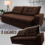 Sofá 3 Lugares Hellen Vitalle com Assento Retrátil e Encosto Reclinável em Tecido Suede 198 cm de largura na Casas Bahia