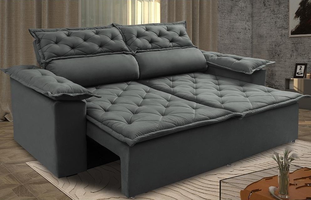 Sofá 3 Lugares Retrátil e Reclinável Cama inBox Compact 1,80m Velusoft Cinza na Casas Bahia