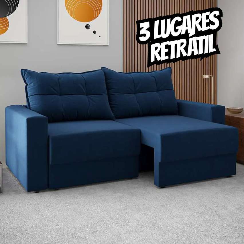 Sofá 3 Lugares Retrátil Lubeck Suede Azul Marinho 180 cm – Mobly na Magazine Luiza