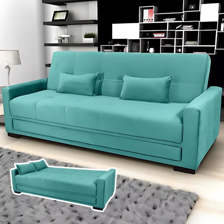 Sofá-Cama 3 Lugares Matrix Grazi Revestido em Tecido Veludo – 206cm de largura – Acqua na Casas Bahia