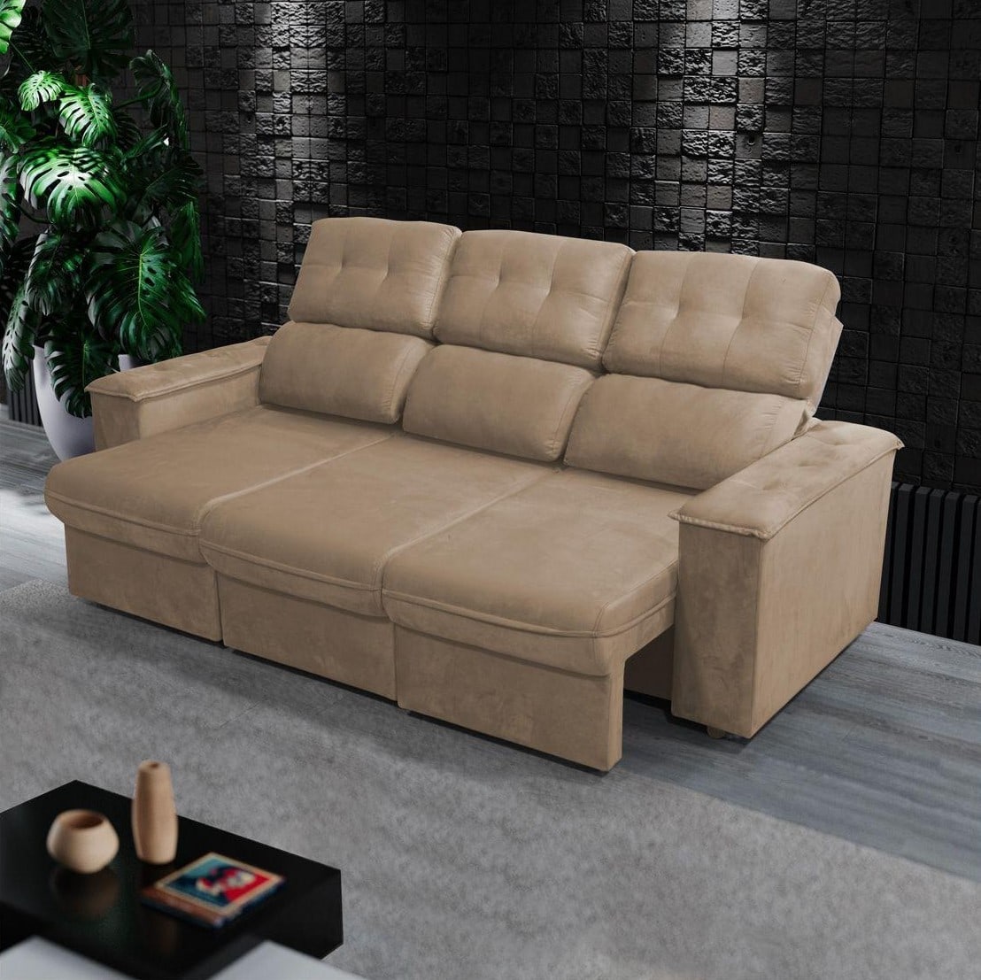Sofá Retrátil e Reclinável 3 Lugares Veludo San Diego Phormatta na Magazine Luiza