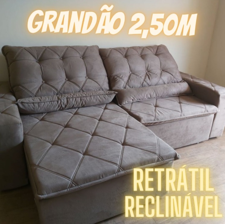 Sofá Retrátil/Reclinável Islândia 2,50m Suede Velut Bege c/ Molas no Assento – King House na Casas Bahia