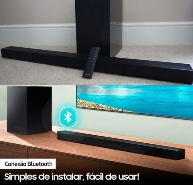Soundbar Samsung, 2.1 Canais, 410W RMS, Bluetooth, Subwoofer Sem Fio, Preto – HW-A555 na Magazine Luiza
