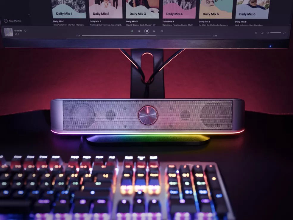 Soundbar Trust GXT-619 Thorne, RGB LED, Stereo, 12W, 6W, USB, Preto – 24007 na KaBuM!