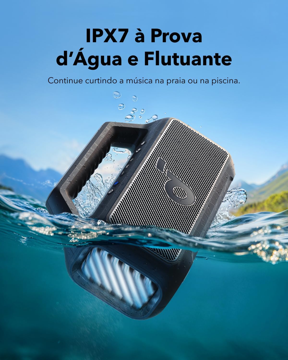 soundcore Boom 2 da Anker, alto-falante 80W, Subwoofer, BassUp 2.0, 24H, IPX7 à Prova d’Água, Flutuante, Luzes RGB, USB-C, Equalizador Personalizado, Bluetooth 5.3, Portátil para Camping e Praia na Amazon