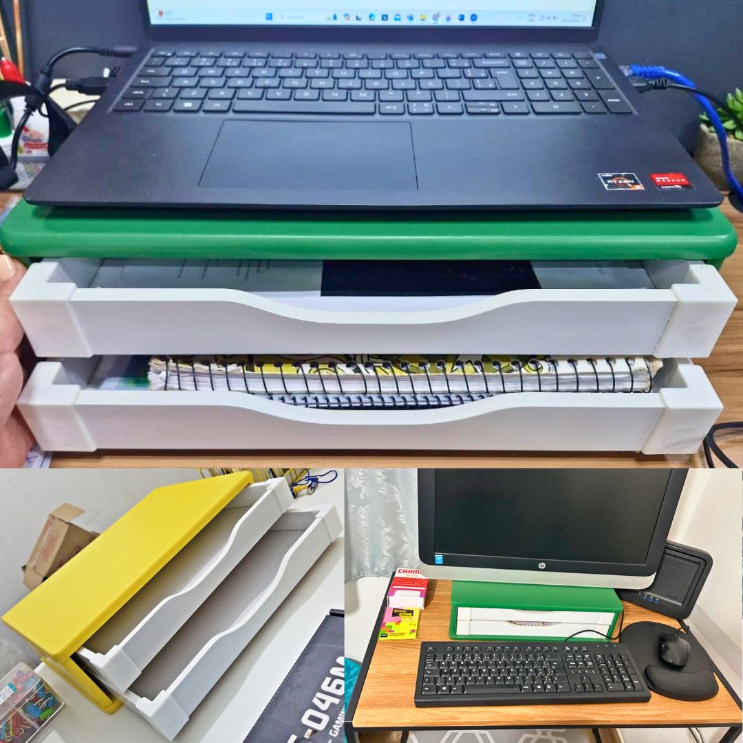 Souza & Cia, Suporte de Monitor 2 Gavetas, Mdf Verde C/Gaveta Branca (Ref: 3353) na Amazon