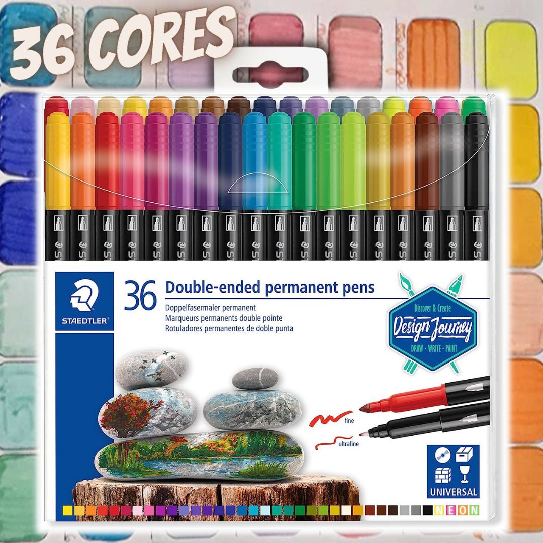 STAEDTLER Caneta Permanente, Dua Ponta Dupla, Estojo 36 cores, 3187 TB36 02, Multicolorido, pack of 36 na Amazon