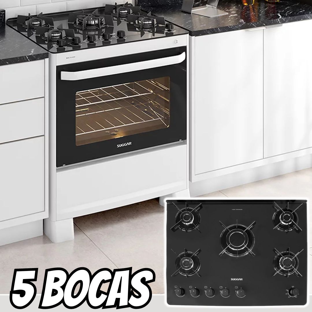 Suggar Fogão Neo Glass Branco Mesa De Vidro 5 Bocas Trempe 6 Apoios Acendimento Automático Fgvng510br na Amazon