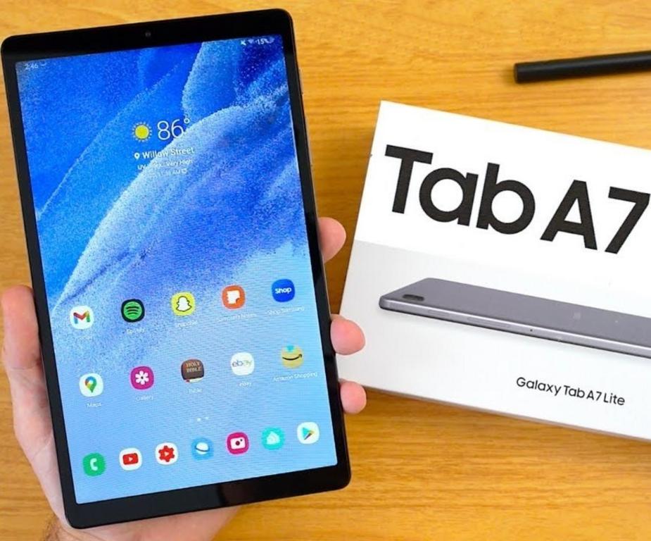 Tablet Samsung Galaxy A7 Lite, 64GB, 3GB RAM, Tela Imersiva 8.7″, WiFi, Câmera Traseira 8MP, Câmera frontal de 2MP, Android 11, Cinza na Amazon