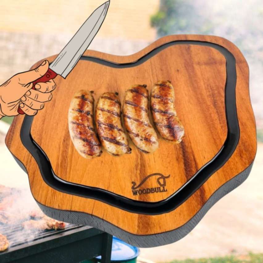 Tábua de Churrasco para Corte Carne e Alimentos em Madeira Artesanal Origens Black na Amazon
