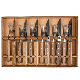 Talheres de Churrasco Faca Jumbo Inox e Madeira (12 Peças) - Simonaggio na Camicado