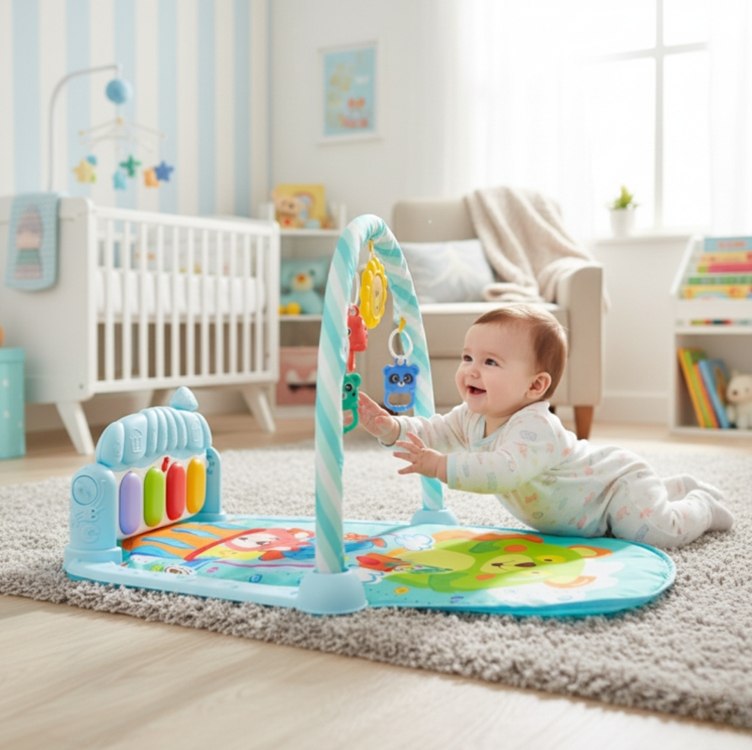 Tapete de Atividades Musical com Piano para Bebê, Arco de Brinquedos Interativos, Estampado e Cores Vibrantes (Azul) na Amazon