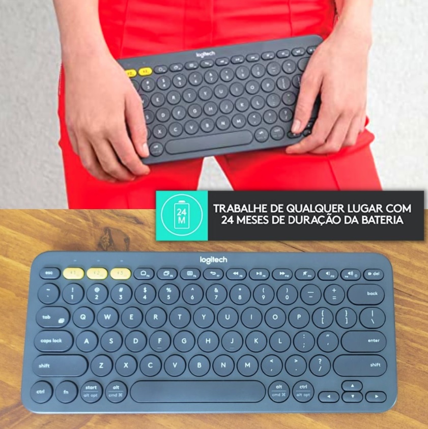 Teclado sem fio Logitech K380 com Conexão Bluetooth para até 3 dispositivos e Pilha Inclusa para PC, Mac, Android, iOS e Apple TV na Amazon