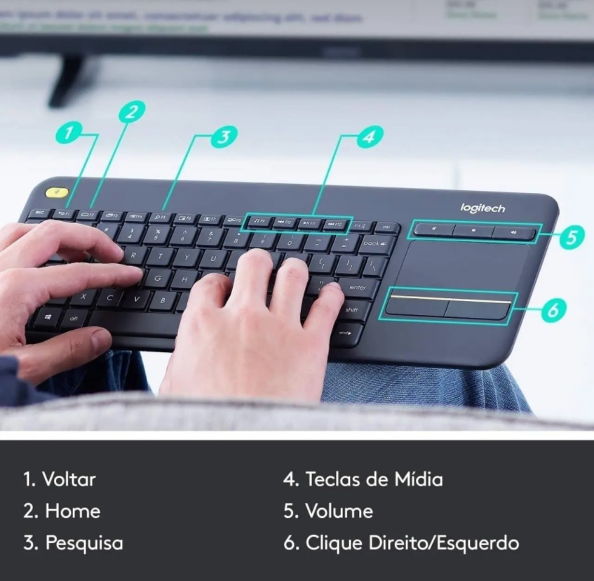 Teclado sem fio Logitech K400 Plus TV com Touchpad Integrado, Conexão USB Unifying e Layout ABNT2 na Amazon