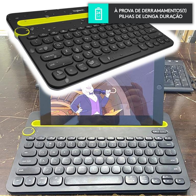Teclado sem fio Logitech K480 com Suporte Integrado para Smartphone e Tablet, Conexão Bluetooth para até 3 dispositivos e Pilha Inclusa na Amazon