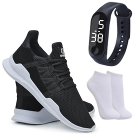 Tênis Caminhada Corrida Leve Macio Confortável Fitness Academia + Meia + Relógio na Extra