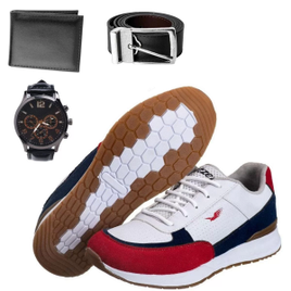 Tenis Masculino Jogger Confortavel Cinto Carteira + Relogio - Vermelho na Netshoes