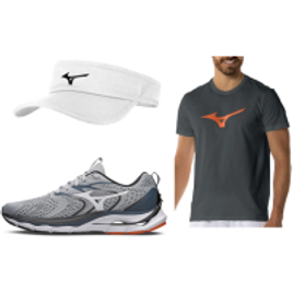 Tênis Mizuno Wave Dynasty 4 Masculino + Camiseta Sportstyle + Viseira de Corrida na Mizuno