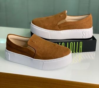 Tênis slip on suede sola alta bege – Santa Lolla na Amazon