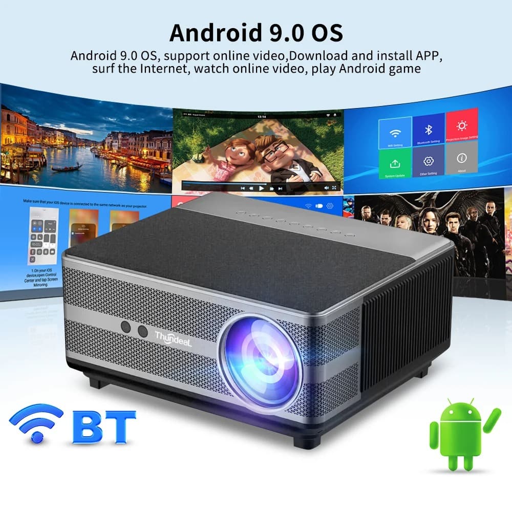 ThundeaL Projetor LED TD98W, 1080P, 12000 Lumens, Portátil,Suporte 4K, Wifi 5G, Android 9.0 na Aliexpress