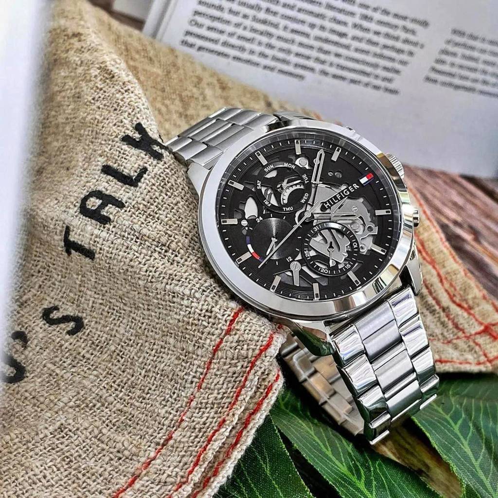 Tommy Hilfiger Relógio automático masculino – Aço inoxidável, resistente à água de 5 ATM, relógio moderno e elegante, presente para ele, 43 mm na Amazon