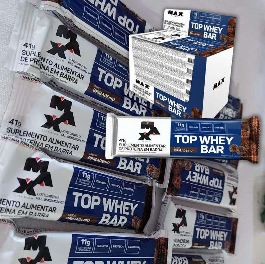 Top Whey Bar – 12 Unidades de 41g Brigadeiro – Max Titanium na Amazon