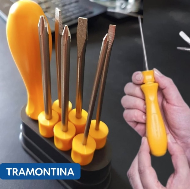 Tramontina 41110506 Jogo de Chaves de Fenda com Pontas Intercambiáveis, Conjunto de 6 Peças, Amarelo na Amazon