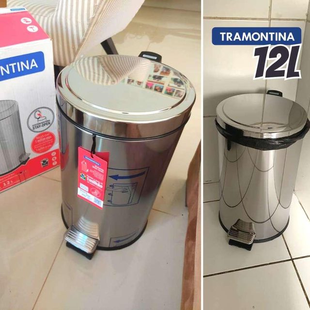 Tramontina 94538/112 – Lixeira com Pedal em Aço Inox Acabamento, 12Litros na Amazon