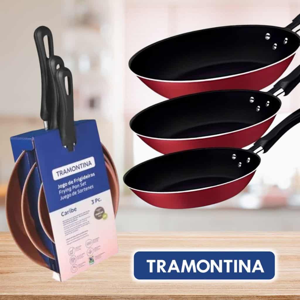 Tramontina JOGO DE FRIGIDEIRAS 3PCS CARIBE VERMELHO – SORTIDOS DE ALUMINIO COM REV ANTIADERENTE na Amazon