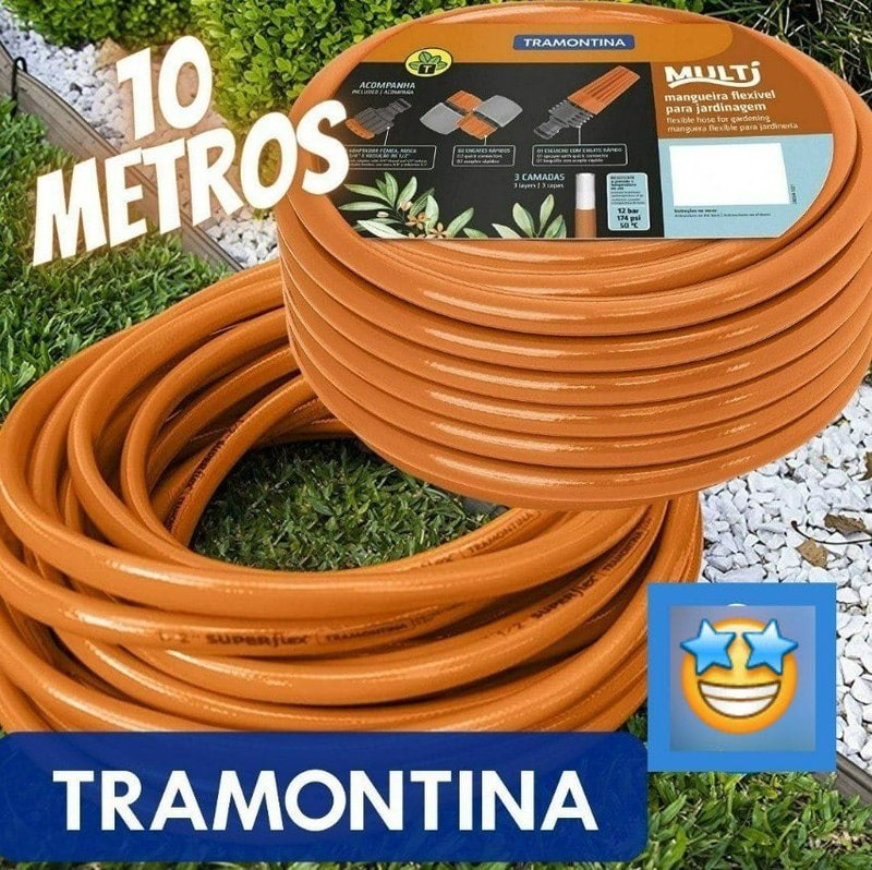 Tramontina Mangueira Super Flex com Engates Rosqueados e Esguicho em PVC, Laranja, 10 M na Amazon