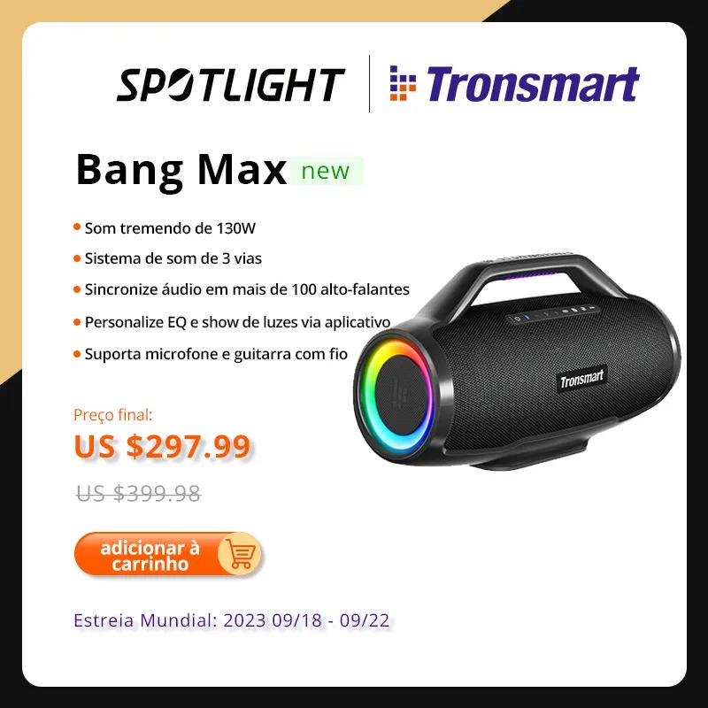 Tronsmart Bang Max 130W Cupom na Aliexpress