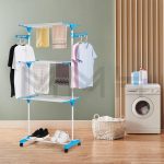 Varal De Chão 3 Andares Dobrável Retrátil Aço 4 Rodas Azul MM House na Amazon