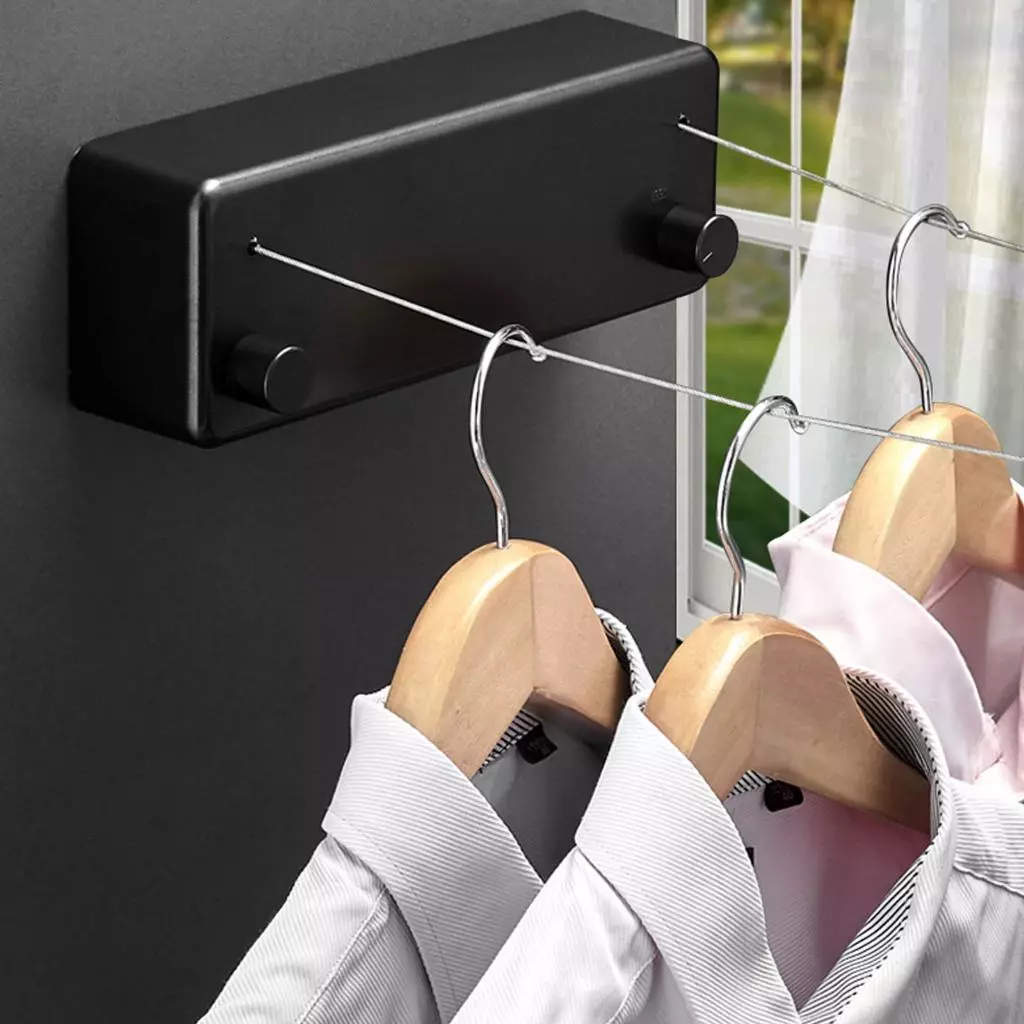 Varal Retrátil Parede Automático 2 Cordas Apartamento Cor Preto/Branco/Dourado na Shopee