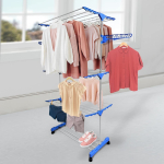 Varal Torre 3 Andares Inox Retratil Compacto 4 Rodinhas Azul na Amazon