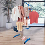 Varal Torre 3 Andares Inox Retratil Compacto 4 Rodinhas Azul na Amazon