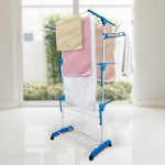 Varal Torre 3 Andares Inox Retratil Compacto 4 Rodinhas Azul na Amazon