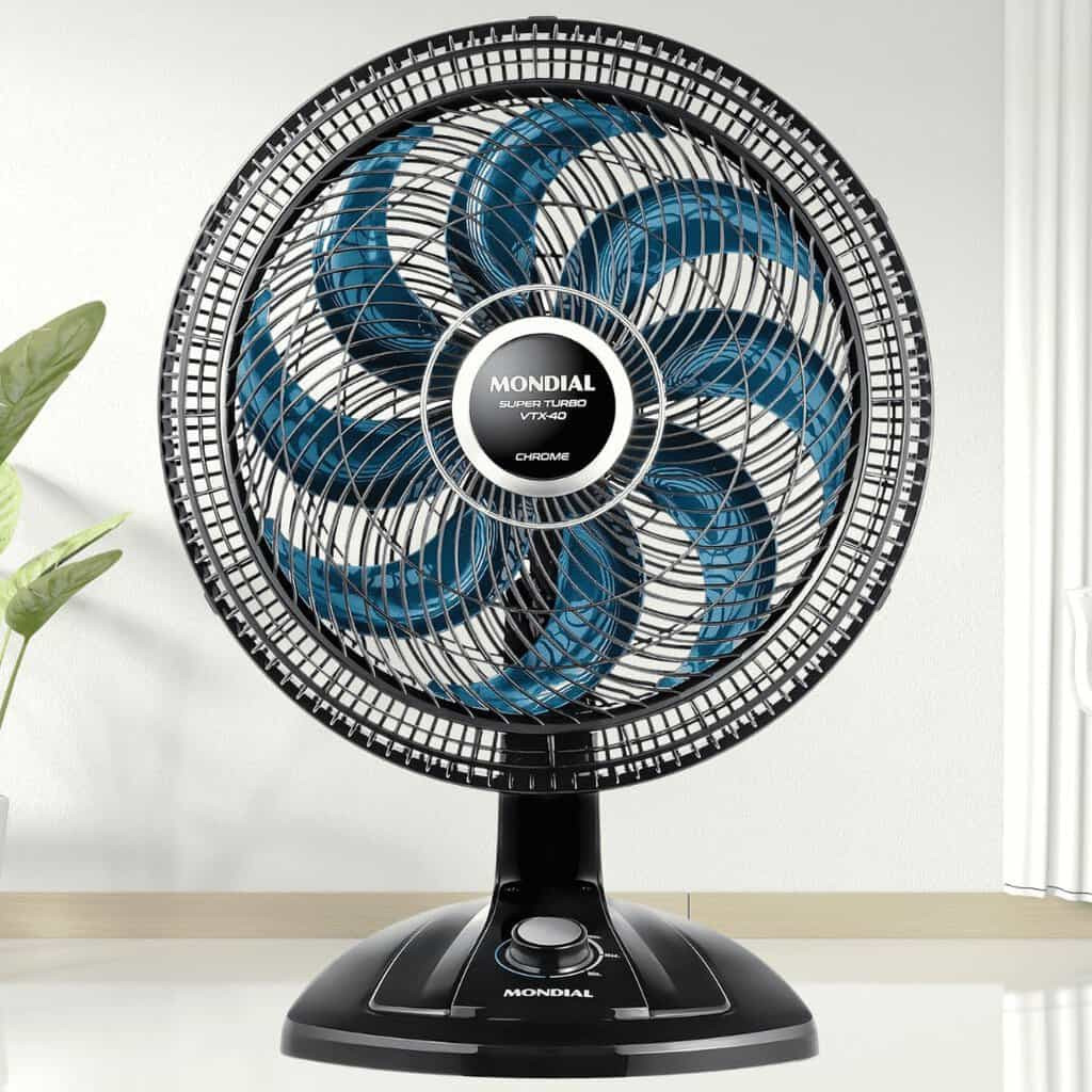 Ventilador de Mesa 40cm Super Turbo, Mondial, Preto/Azul, 140W, 110V – VTX-40-CHROME na Amazon