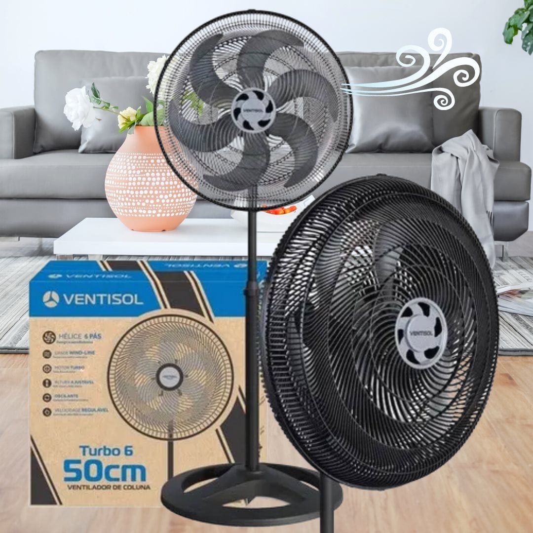 Ventisol Ventilador de Coluna Oscilante, Turbo 6 Pás Premium, Preto, 40cm, 220V na Amazon