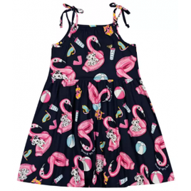 Vestido Infantil Flamingos Trick Nick Azul na Rovitex