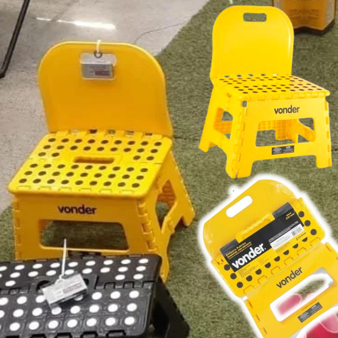 Vonder Banqueta Plástica Dobrável Amarela Altura 220 Mm Com Encosto na Amazon