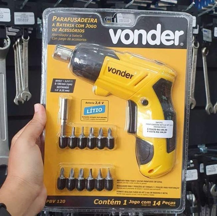 Vonder, Parafusadeira A Bateria 3,6 V, Carregador Bivolt, Jogo Com 12 Acessórios, Pbv 120. na Amazon