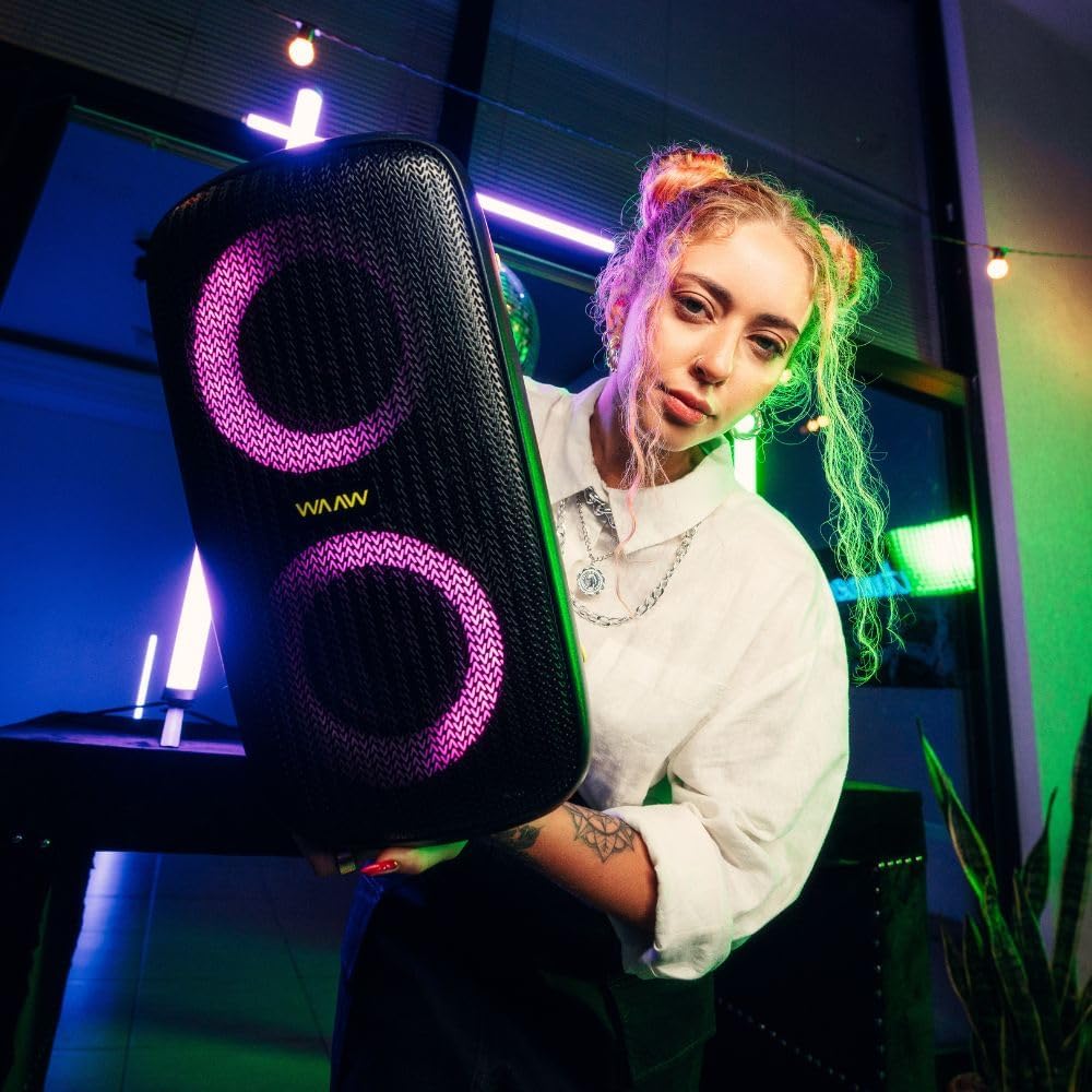 WAAW by ALOK Caixa de Som INFINITE 100 Bluetooth, Tipo Torre, Até 14h de Autonomia, 4 Alto-Falantes, TWS, 100W RMS na Amazon