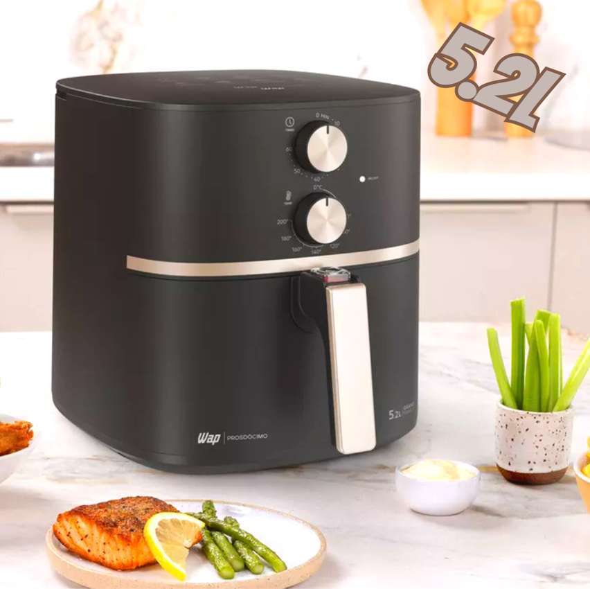 WAP Fritadeira Elétrica Air Fryer 5,2 Litros Temperatura Ajustável com Duplo Revestimento Antiaderente, Cesto e Grelha Removíveis 1500W AIRFRY Grand Family 127V na Amazon