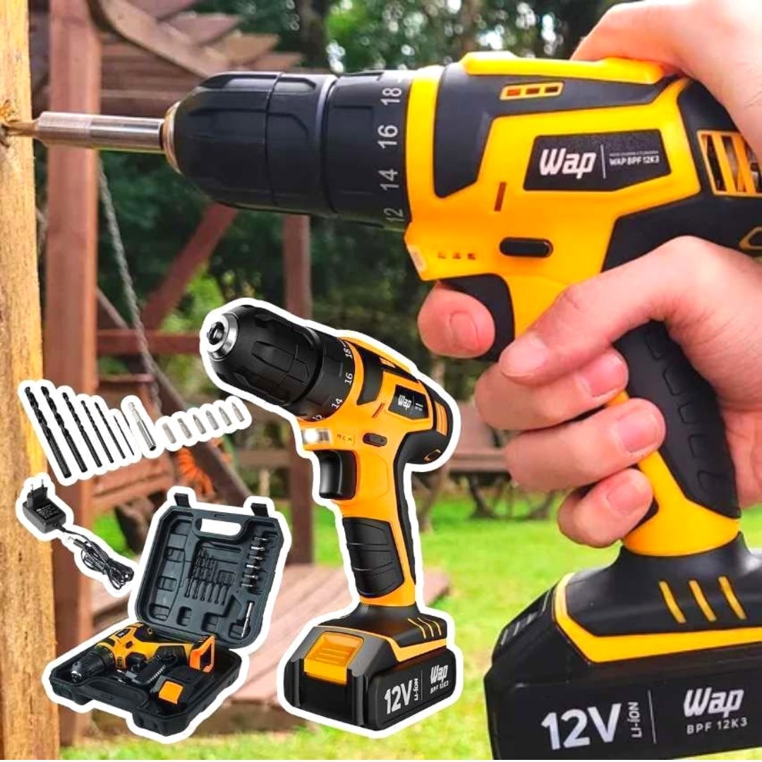 WAP Parafusadeira e Furadeira à Bateria 12V BPF-12K3, Kit de 13 Acessórios e Maleta, Empunhadura Emborrachada, Bivolt na Amazon