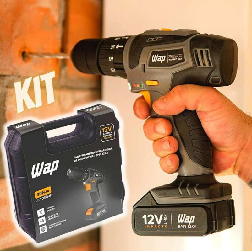 WAP Parafusadeira e Furadeira com Impacto à Bateria 12V BPFI-12K4, Kit de 13 Acessórios e Maleta, Torque 18 Níveis, Bivolt na Amazon