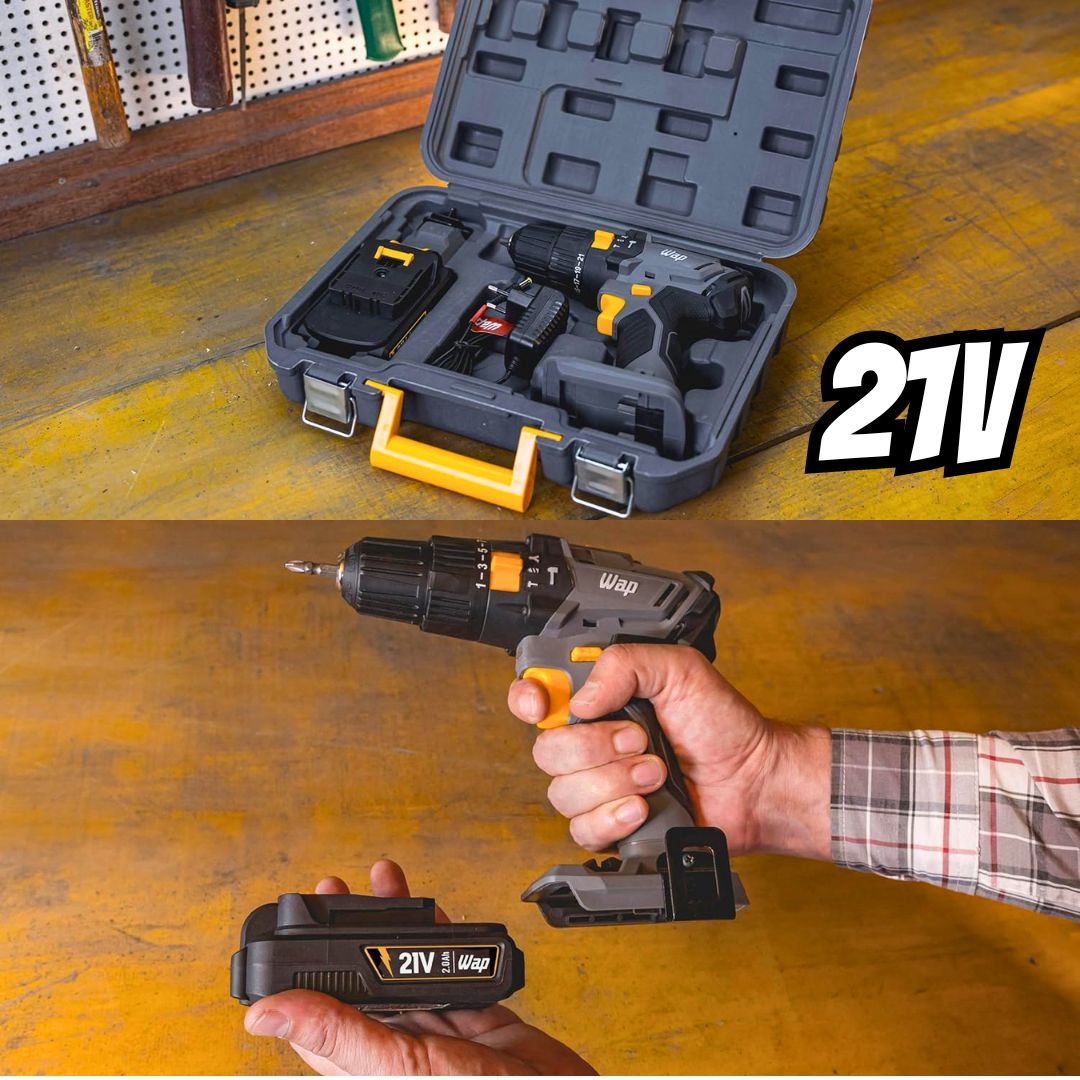 WAP Parafusadeira e Furadeira de Impacto 21V 3/8″ 45Nm 21 Níveis de Torque Bateria Li-Íon 1500 mAh 2 Velocidades Compacto e com Maleta WAP K21 ID01 na Amazon