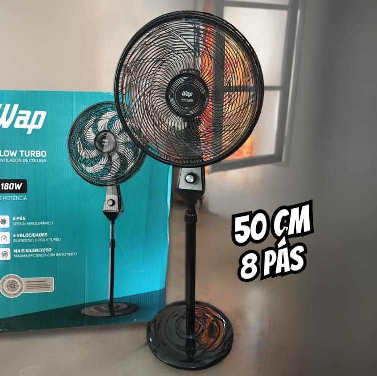 WAP Ventilador de Coluna 50cm FLOW TURBO, com Tecnologia Silenciosa e Econômica, 8 Pás e 3 Velocidades, 180W  na Amazon