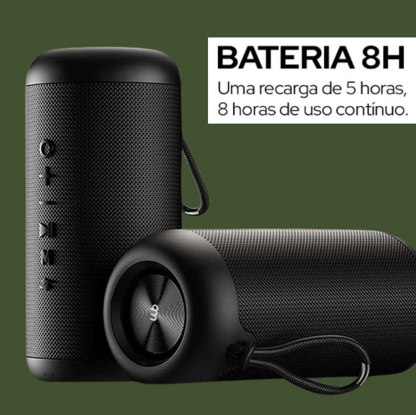 WB Caixa de Som Bluetooth Knud portátil com 10W de potência, 8 Horas de Bateria, Proteção IPX6 resistente à agua, Som Surround 360°, conexão TWS entre outras caixas, entrada P2, com alça de segurança na Amazon